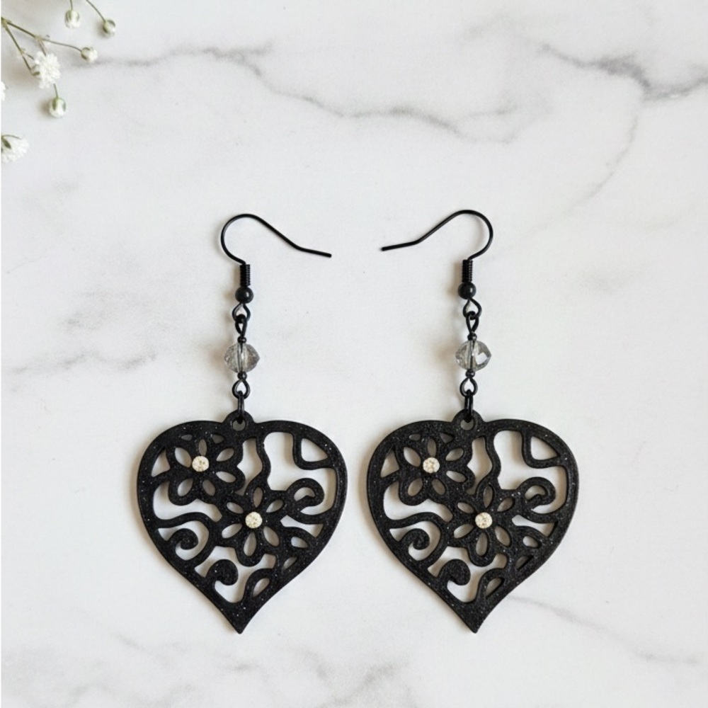 Heart With Flowers Earrings